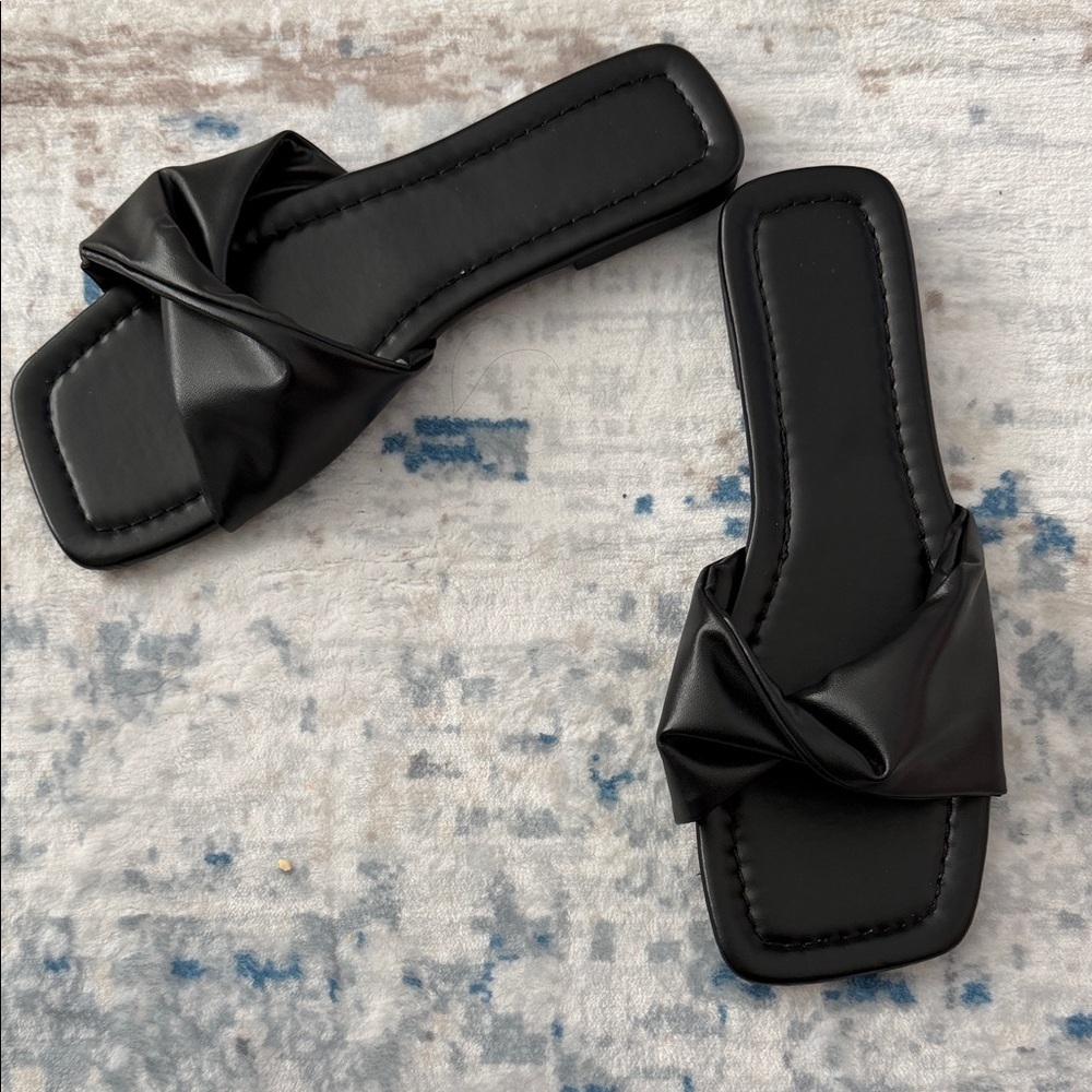 Black Knotted Slide Sandals